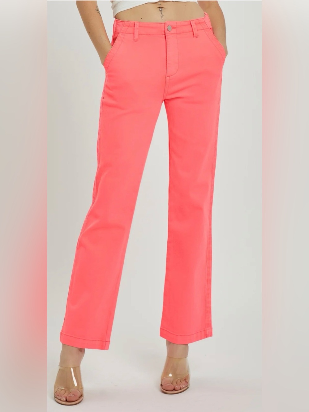 NWT Risen High-Rise Straight Leg Jeans in Neon Coral Size 5/27